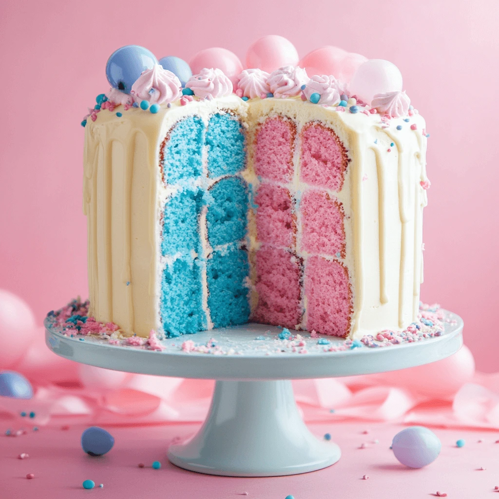 Creative Gender Reveal Cake with Pink and Blue Surprise Filling