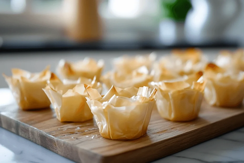 Creative tips and variations for phyllo dough cups with various toppings like nuts and herbs.