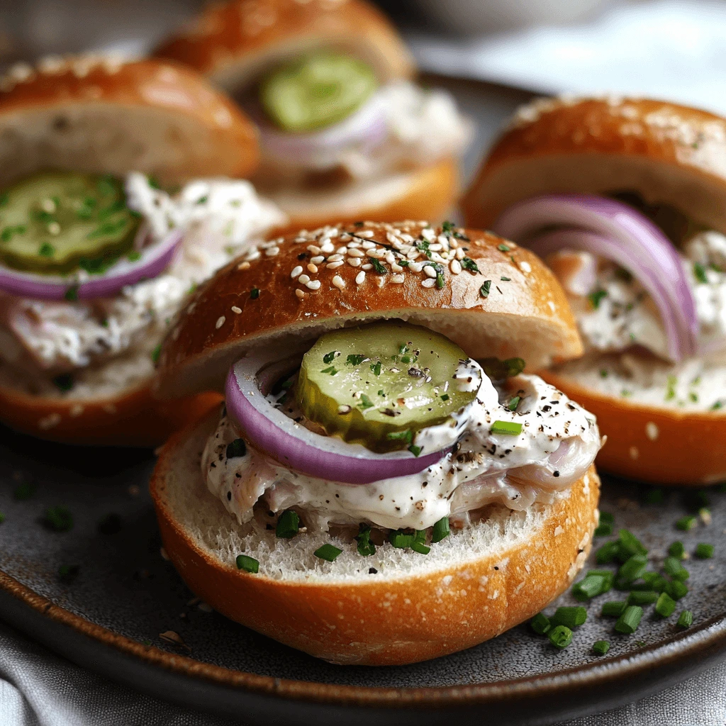 Delicious Matjesbrötchen sandwich with herring fillets, red onions, pickles, and fresh lettuce in a crusty bread roll.