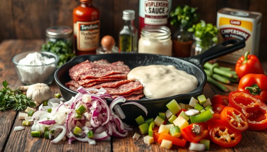 Cast Iron Skillet Ingredients for Chipped Beef