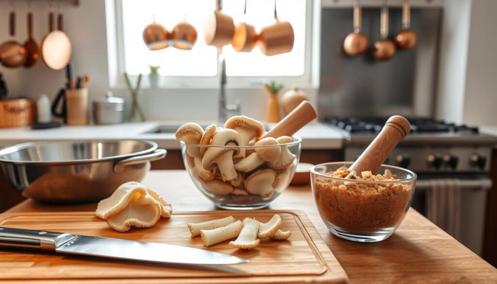 Kitchen tools for cooking lion's mane mushrooms