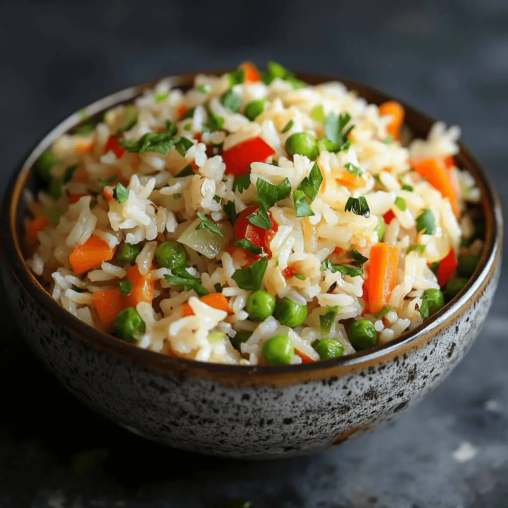 A close-up of a bowl of perfectly cooked rice, garnished with fresh herbs, showcasing an easy rice hack for fluffy grains.