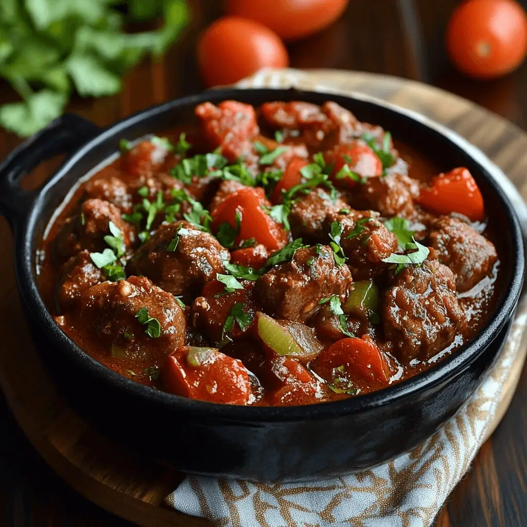 A hearty plate of beef tomato stir-fry with tender beef slices, juicy tomatoes, and a savory sauce, served over steamed white rice.