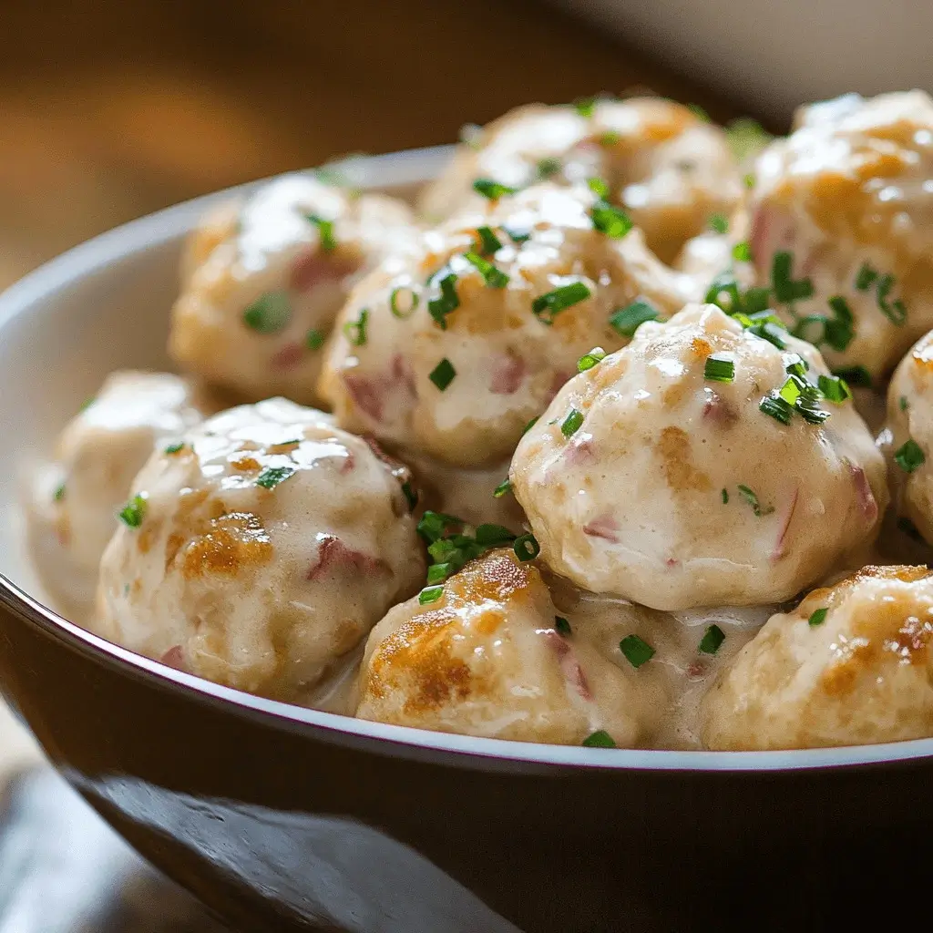 A comforting plate of chipped beef gravy with fluffy flour dumplings served over tender potatoes, garnished with fresh herbs.