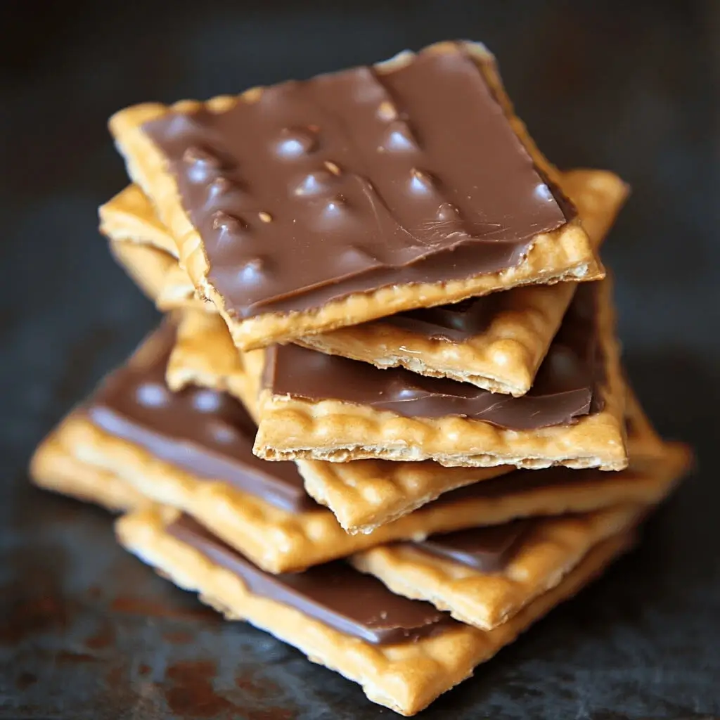 A close-up of Cheez-It peanut butter and chocolate sandwiches, half-dipped in melted chocolate and set on parchment paper.